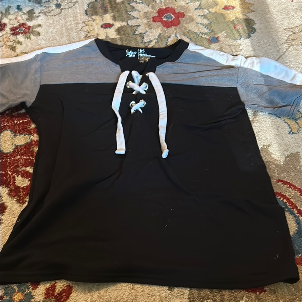 Flirtitude Black and Gray Lace-Up Jersey Shirt